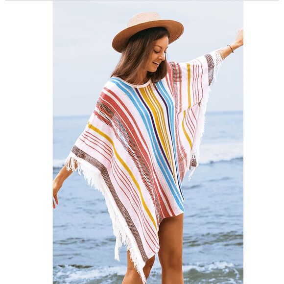 Cupshe Other - Cupshe Colorful Vertical Stripes Square Cover Up with Tassels Light One Size